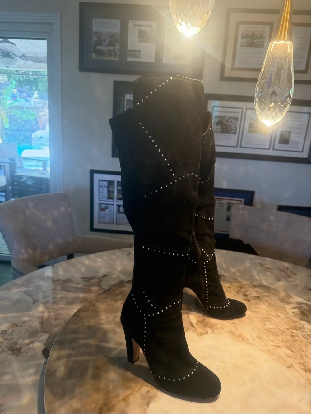 Vince Camuto Black Studded Over-the-Knee Heeled Boots